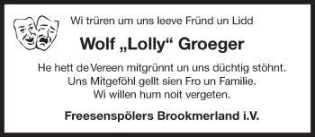 Traueranzeige von Wolf Groeger 