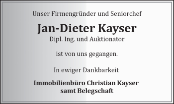 Traueranzeige von Dieter Kayser 