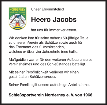 Traueranzeige von Heero Jacobs 