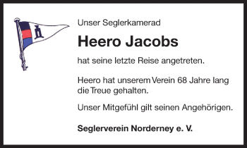 Traueranzeige von Heero Jacobs 