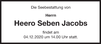 Traueranzeige von Heero Seben Jacobs 