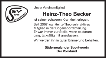 Traueranzeige von Heinz-Theo Becker 