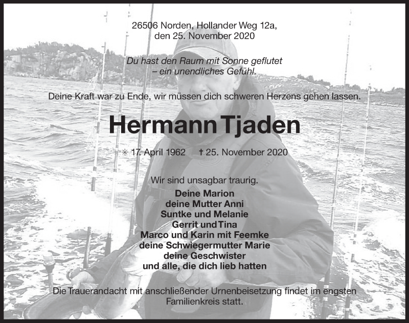  Traueranzeige für Hermann Tjaden vom 28.11.2020 aus 