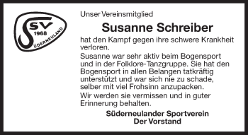 Traueranzeige von Susanne Schreiber 