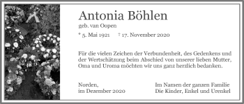 Traueranzeige von Antonia Böhlen 
