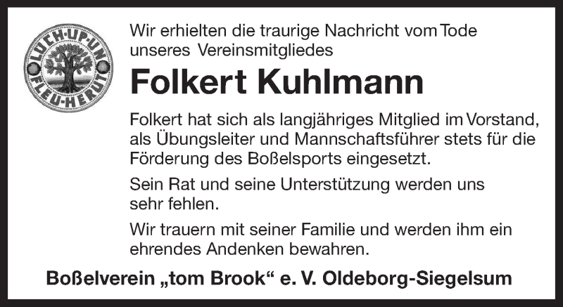  Traueranzeige für Folkert Kuhlmann vom 11.12.2020 aus 