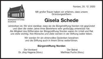 Traueranzeige von Gisela Schede 
