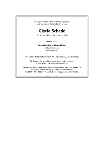 Traueranzeige von Gisela Schede 