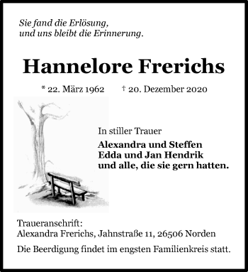 Traueranzeige von Hannelore Frerichs 