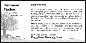 Traueranzeige von Hermann Tjaden 