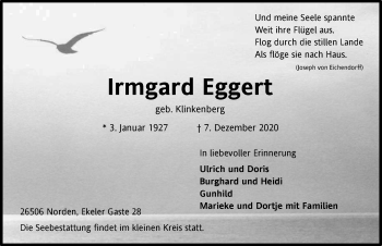 Traueranzeige von Irmgard Eggert 