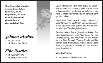 Traueranzeige von Johann und Elke Fischer 