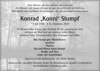 Traueranzeige von Konrad Stumpf 