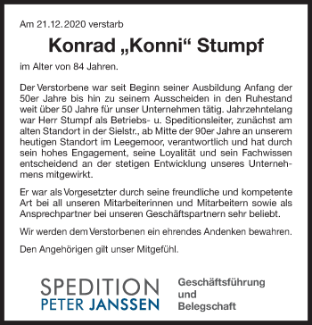 Traueranzeige von Konrad Stumpf 