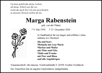 Traueranzeige von Marga Rabenstein 