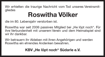 Traueranzeige von Roswitha Völker 