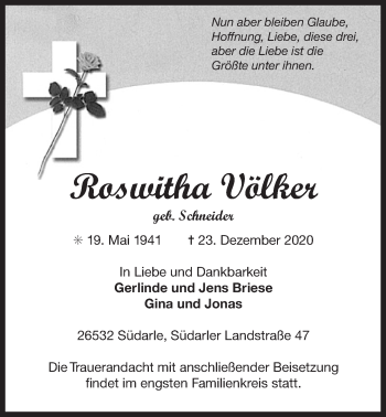 Traueranzeige von Roswitha Völker 
