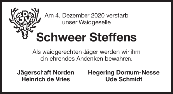 Traueranzeige von Steffens Schweer 