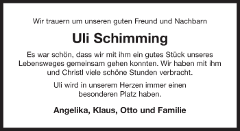 Traueranzeige von Uli Schimming von Ostfrisischer Kurier