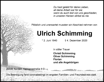 Traueranzeige von Ulrich Schimming 