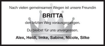 Traueranzeige von Britta  