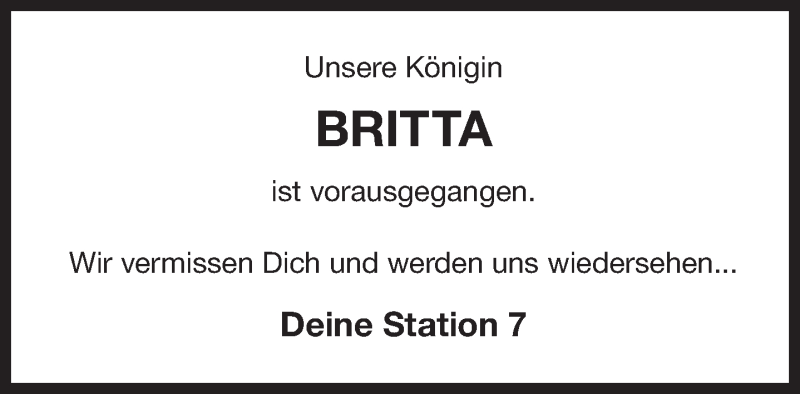  Traueranzeige für Britta Kröger vom 13.02.2020 aus 