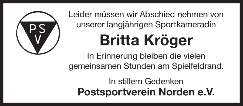  Traueranzeige für Britta Kröger vom 13.02.2020 aus 