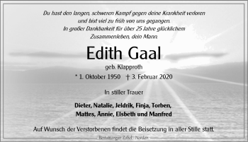 Traueranzeige von Edith Gaal 