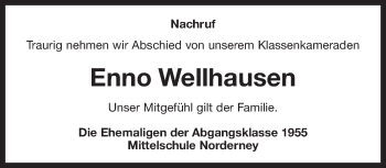 Traueranzeige von Enno Wellhausen 