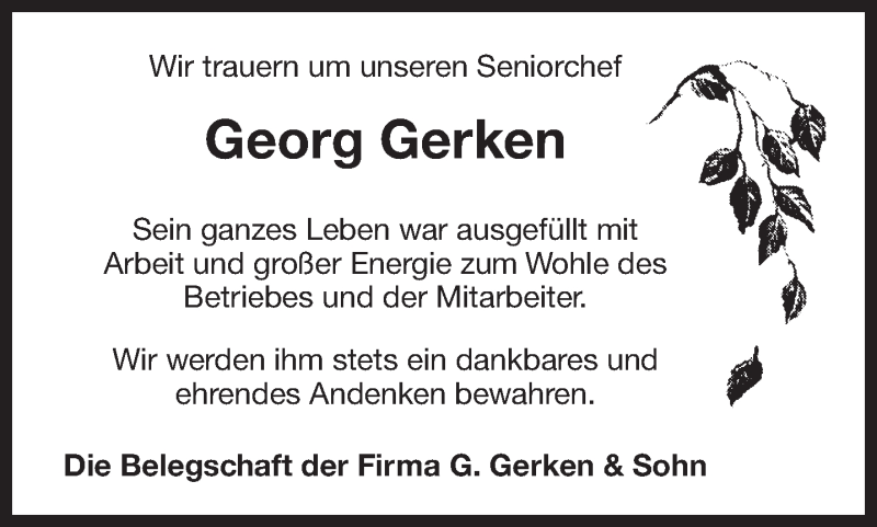  Traueranzeige für Georg Gerken vom 29.02.2020 aus 