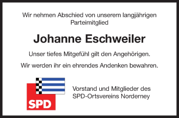 Traueranzeige von Johanne Eschweiler 