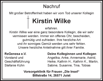 Traueranzeige von Kirstin Wilke 