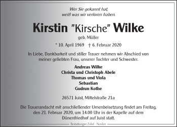 Traueranzeige von Kirstin Wilke 