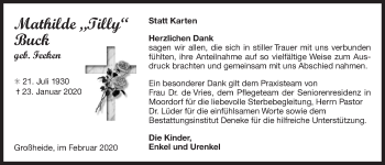 Traueranzeige von Mathilde Buck 