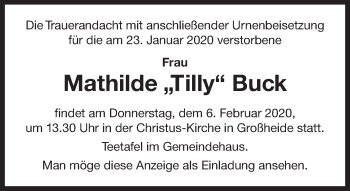 Traueranzeige von Mathilde Buck 