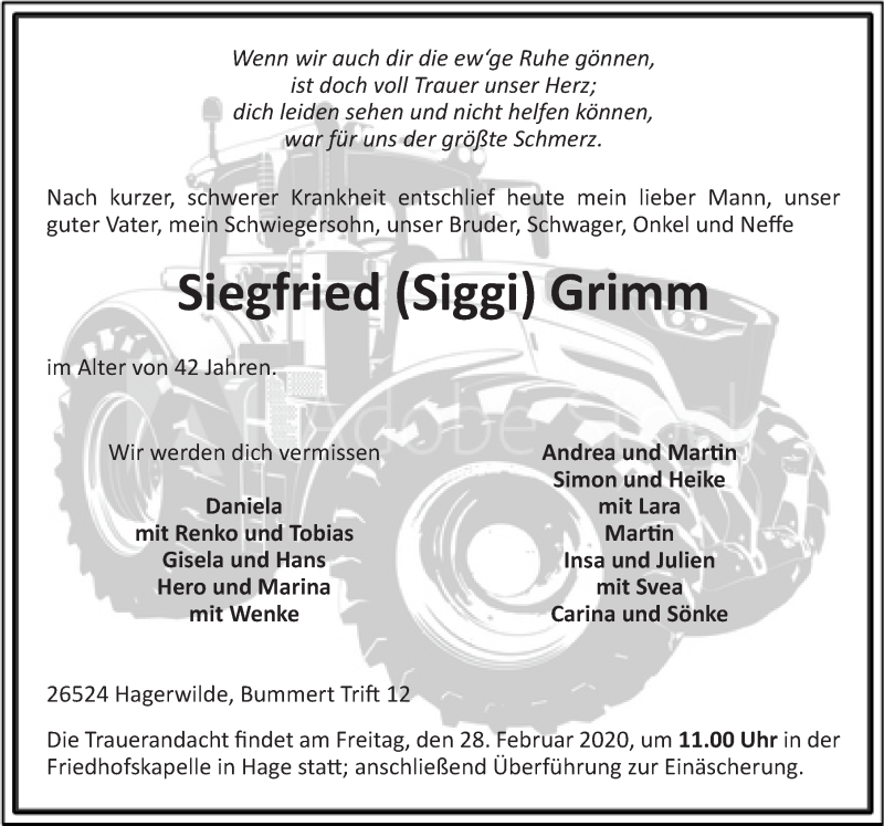  Traueranzeige für Siegfried Grimm vom 25.02.2020 aus 