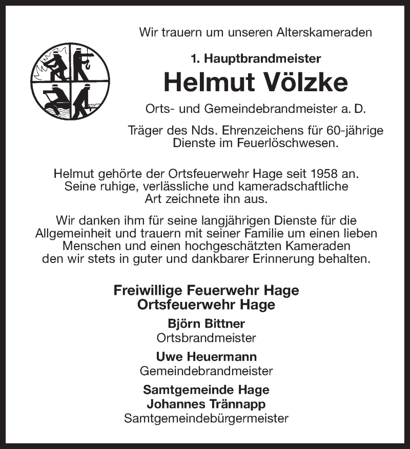  Traueranzeige für Helmut Völzke vom 20.03.2020 aus Ostfrisischer Kurier