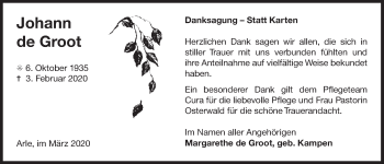 Traueranzeige von Johann deGroot 