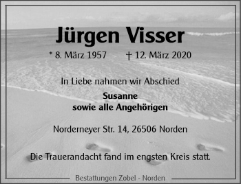 Traueranzeige von Jürgen Visser 