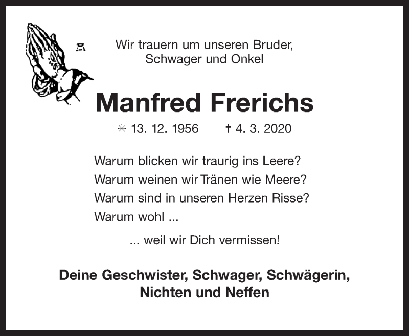  Traueranzeige für Manfred Frerichs vom 07.03.2020 aus 