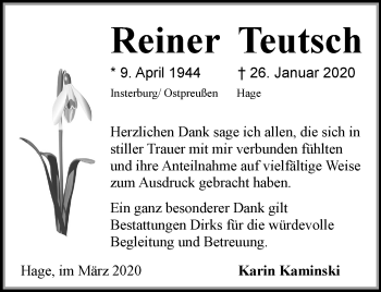 Traueranzeige von Reiner Teutsch 