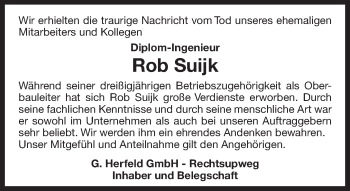 Traueranzeige von Rob Suijk 