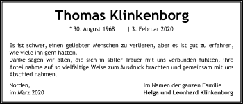Traueranzeige von Thomas Klinkenborg 