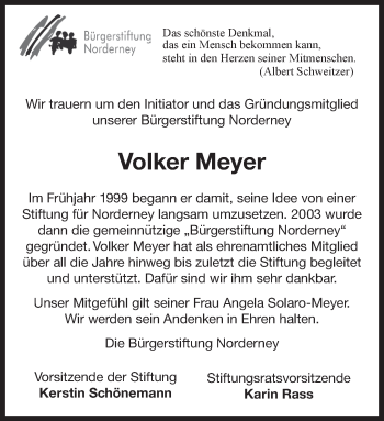 Traueranzeige von Volker Meyer 