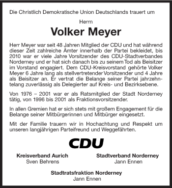 Traueranzeige von Volker Meyer 