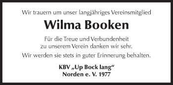 Traueranzeige von Wilma Booken 