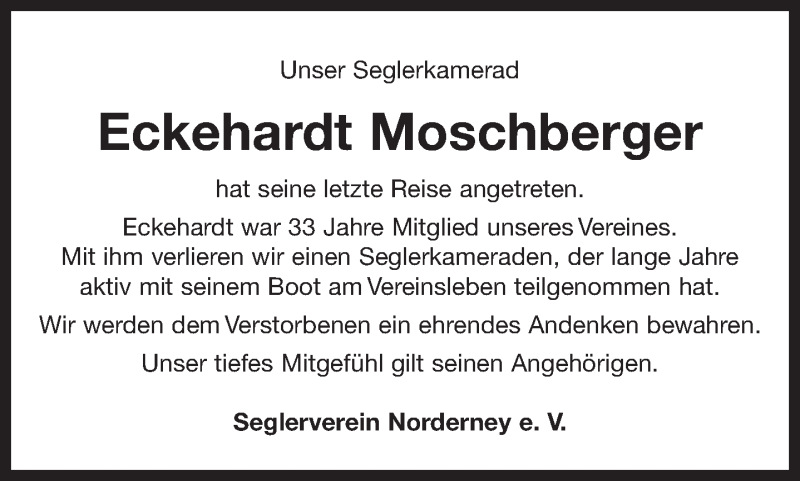  Traueranzeige für Eckehardt Moschberger vom 14.05.2020 aus 