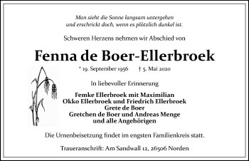 Traueranzeige von Fenna de Boer-Ellerbroek 