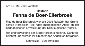 Traueranzeige von Fenna de Boer-Ellerbroek 