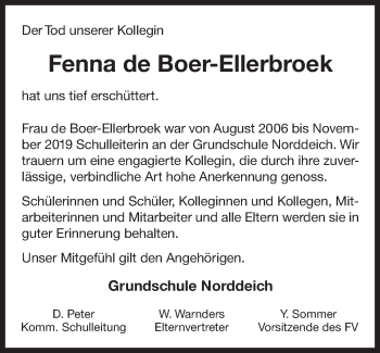 Traueranzeige von Fenna de Boer-Ellerbroek 